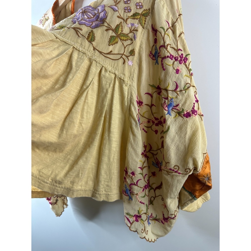 Free People Waiting On A Sunny Day Top Embroidered Birds Oversized XS Boho Gypsy - Picture 4 of 13